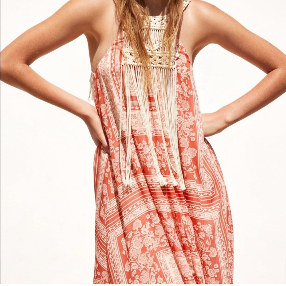 Zara maxi dress with macrame straps and bodice design in size XS